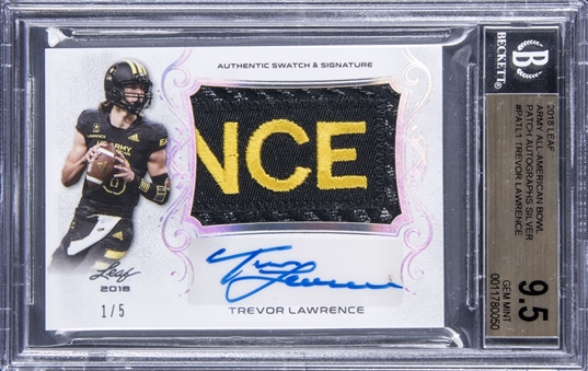 2018 Leaf Army All-American Bowl Patch Autographs Silver Trevor Lawrence Signed Jersey Patch Rookie Card (#01/05) - BGS GEM MINT 9.5